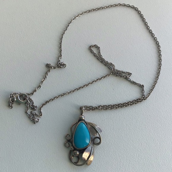 Vintage Jewelry - Vintage Silver & Turquoise Blossom Necklace